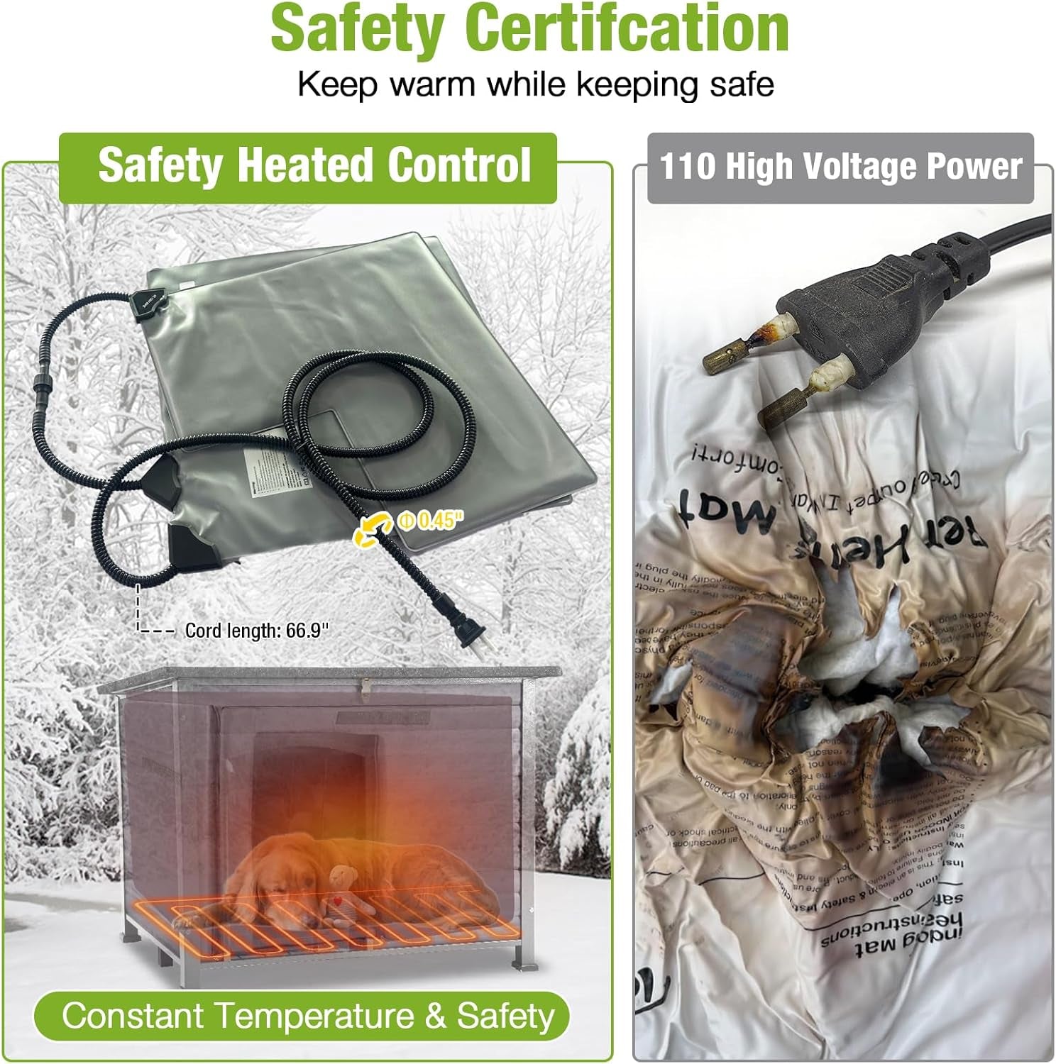 Heated Dog House Outdoor Insulated Dog Kennel with Heater, Durable Metal Frame, Chew-Resistant Cord, 6-Sided Thermal Liner, PVC Door Curtain for Winter (Grey)